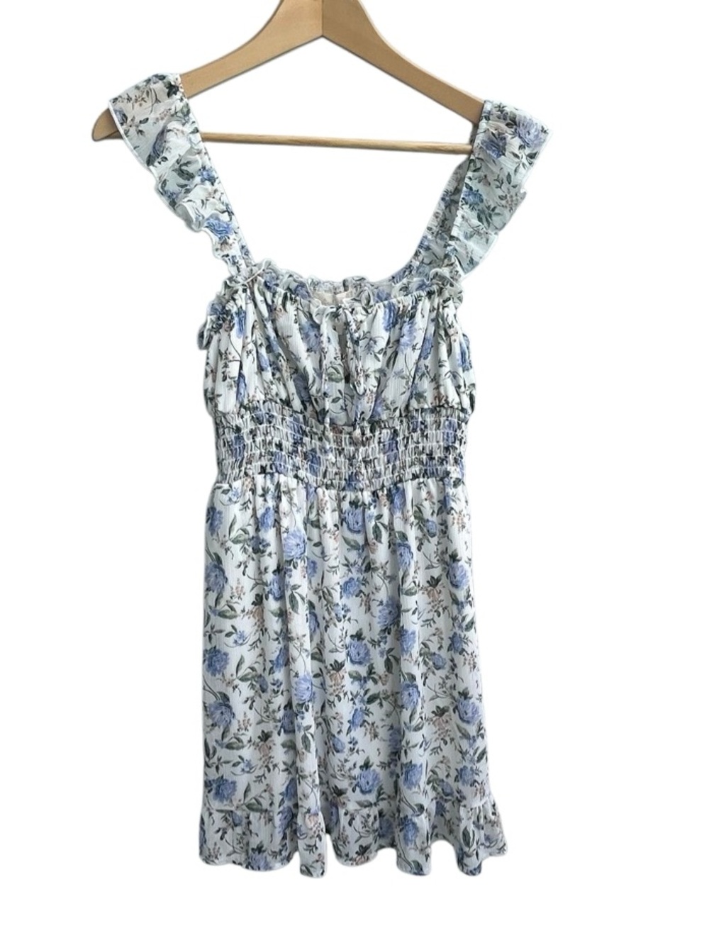 Altar’d State Blue Floral Smocked Ruffle Strap Mini Dress Size S